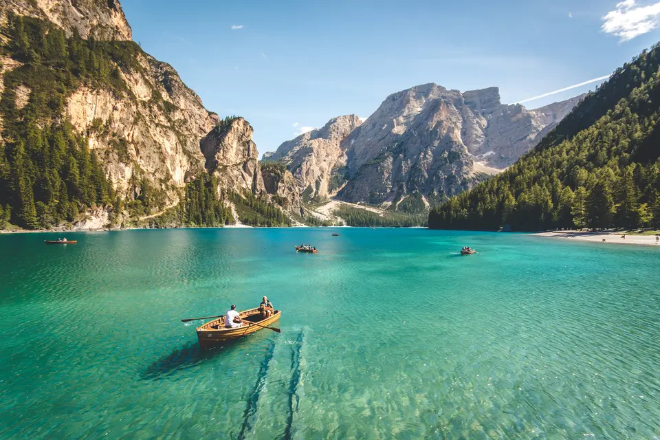 A serene lake framed by mountains